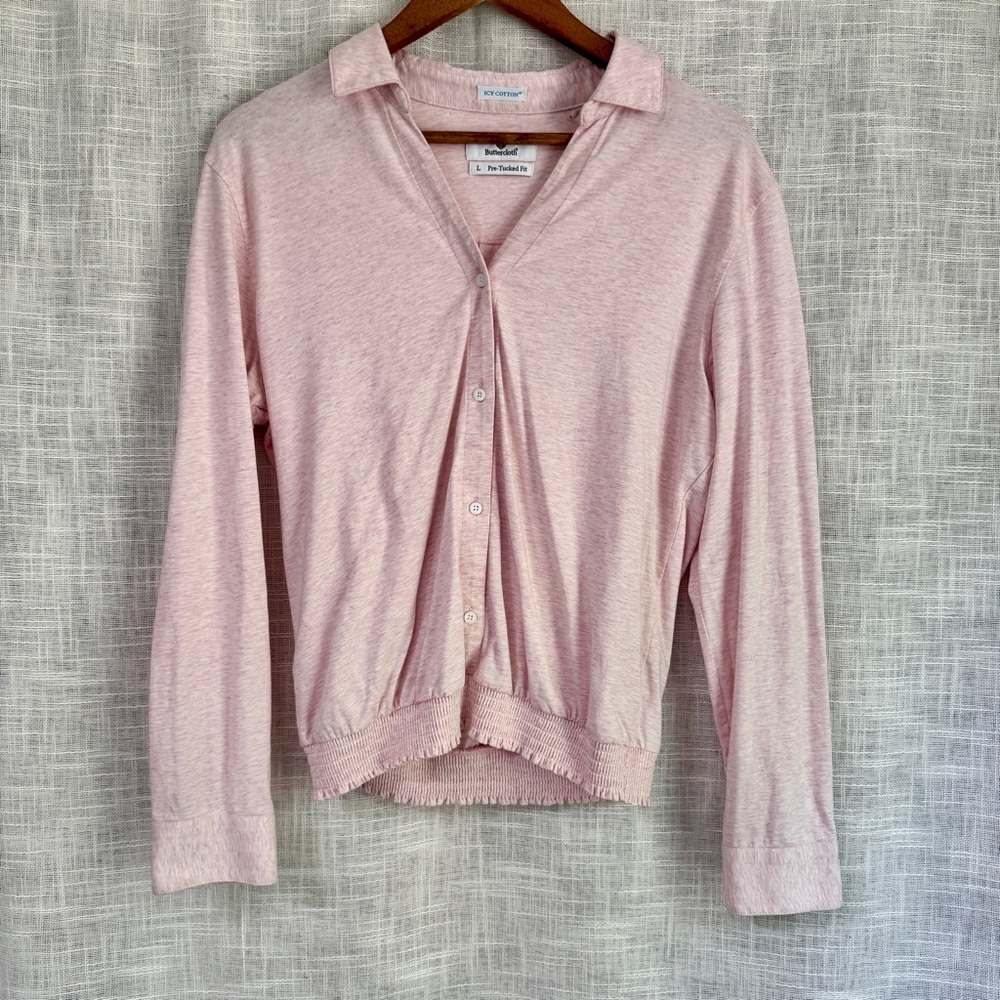 Buttercloth pre-tucked icy cotton shirt in heathered pink